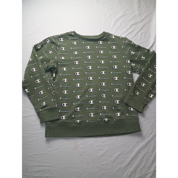 Champion Green Sweatshirt Boys Youth Long sleeve All Over Print Crew Neck - Picture 1 of 4